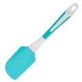 Turquoise siliconen bakspatel met ergonomische witte handgreep en handig ophanggat voor opslag - Spatel