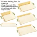 Set da 5 pezzi di teglie in silicone giallo crema con manici verdi e bordi rinforzati - Set di Teglie da Forno