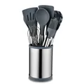 12-piece professional charcoal grey silicone kitchen utensil set with stainless steel holder - 12pcs Set / Gray
