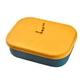 Blue and yellow silicone bento box featuring a cute sleeping panda embossed design - Rectangle / Yellow