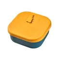 Portable yellow silicone lunch box featuring an embossed panda design and blue base - Square / Yellow