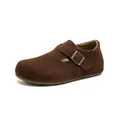 Zuecos clásicos de gamuza marrón para mujer con hebilla ajustable y cuña oculta - 38 / Estilo Birkenstock (Cuña Oculta 3cm) / Cacao