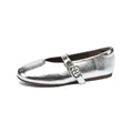 Elegant retro silver metallic Mary Jane ballet flats with round toe and buckle strap - 35 / Mary Jane Shoes (2115-2) / Silver