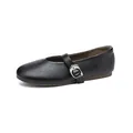 Elegant classic black round-toe Mary Jane flats with an adjustable silver buckle strap - Black / 35