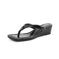 Elegante schwarze Keilsandaletten für Damen mit modernem quadratischem Zehendesign - 34 / Schwarz(5543-1)