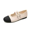 Bailarinas Mary Jane francesas bicolor en beige y negro con tiras dobles de pedrería. - 35 / Rosa