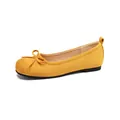 Classic yellow suede ballet flat shoes for women with cute bow accent on the round toe - Yellow