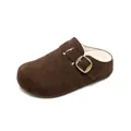 Cozy women's brown suede platform clogs featuring warm fleece lining and buckle detail - 35 / Cocoa Fleece
