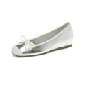 Elegant silver metallic ballet flat shoes with white cap toe and delicate bow detail - 34 / Silver