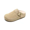 Elegant beige platform faux fur lined suede clogs with adjustable metal buckle for women - 35 / Apricot Plush Lined