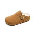 Stylish brown suede platform clogs featuring warm fleece lining and a classic buckle - 35 / Chestnut Plush Lined
