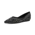 Eleganti scarpe ballerine nere a punta con decorazioni di strass scintillanti luccicanti. - Nero