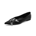 Elegantes bailarinas negras de punta con correas decorativas con hebilla de plata - 35 / Negro