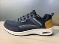 Detailed side view of navy blue breathable mesh sneaker featuring a white air cushion sole - 40 / Blue & White