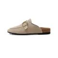 Classic beige suede leather buckle mule clog with a comfortable thick sole for women - 35 / Apricot