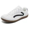 Professional white leather German training sneakers for men with brown gum sole and wavy design - 36 / White Black