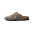 Taupe suede buckle mule slippers with comfortable thick soles for casual everyday wear. - 35 / Milk Grey