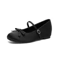 Elegantes manoletinas Mary Jane de satén negro con detalle de lazo y correa al tobillo - 34 / Negro
