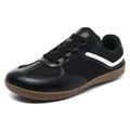 Premium black leather and mesh German army trainer sneakers featuring a classic gum sole - 39 / Black and White
