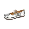 Elegantes zapatos planos Mary Jane plateados metalizados con unas correas dobles. - 35 / Plateado