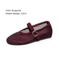 Elegant burgundy rhinestone mesh Mary Jane shoes for women with 3cm hidden heel - 41 / Wine Red (Full Wrap)