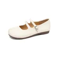 Élégantes ballerines Mary Jane blanc crème avec bout fendu et double bride réglable. - 35 / Abricot