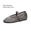 Gunmetal grey mesh Mary Jane flats featuring sparkling rhinestones and 3cm internal heel - 41 / Gunmetal (Full Wrap)