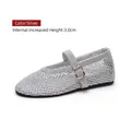 Elegant silver rhinestone mesh Mary Jane flat shoes with a 3.0cm hidden heel detail - 41 / Silver (Full)