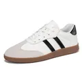 White and grey German trainer casual sneakers with gum sole and black stripes design - 36 / White