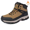 Men's warm winter hiking boots with black fur lining and brown synthetic leather upper - 37 / High-top Outdoor Boots (A7065) / Khaki