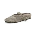 Grey Mary Jane mesh mule slippers with sparkling rhinestone details and hidden wedge heel - 41 / Gunmetal (Mules)