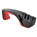Ergonomic 4-stage manual knife and scissors sharpener with non-slip base - Black and Red Style
