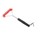 12-inch triangular BBQ cleaning brush with red bristles and black handle for outdoor grill - Red