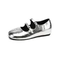 Vintage silver Mary Jane Tabi shoes with double straps and a hidden wedge heel - 34 / Vintage Hidden Wedge Split Toe Mary Jane Shoes (9237-1) / Silver