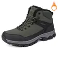 Outdoor men's olive green winter hiking boots featuring warm fleece lining and lug sole - 37 / High-top Outdoor Boots (A7065) / Army Green