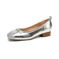 Elegant silver French ballet flats for women featuring glitter toe cap and delicate bow - 35 / Silver