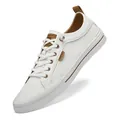 Sneaker bianca casual in pelle di qualità per uomo con finiture marroni traforate. - 38 / Bianco Marrone