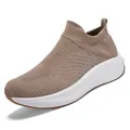 Comfortable brown breathable slip-on sneakers with a thick white sole for casual walking - 36 / Khaki
