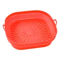 Square foldable orange food-grade silicone air fryer basket liner with convenient handles - L / Square / Red