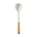 Cuchara para espaguetis de silicona blanca con mango de madera natural - Servidor de pasta