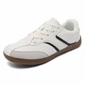 Men's retro white leather casual sneakers with classic gum sole and black stripe accents - 39 / White Black