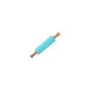 Food-grade silicone rolling pin with ergonomic wooden handles for dough and pastry rolling. - 31cm / Blue