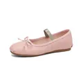 Elegant pink Mary Jane ballet flats featuring a French bow and a flexible elastic strap - 35 / Pink