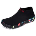 Black knit barefoot yoga shoes with colorful splash pattern sole for water activities - 35 / Black