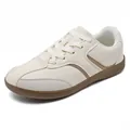 Premium off-white leather German trainer sneakers with classic brown gum sole for men - 36 / Beige