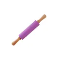 Premium purple silicone rolling pin with ergonomic wooden handles for dough rolling - 38 cm / Purple