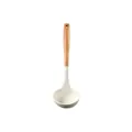 Premium white silicone soup ladle kitchen tool with a natural ergonomic wooden handle - White Large Ladle