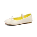 Elegant cream Mary Jane ballet flats with delicate bow and elastic strap for women - 35 / Milk White
