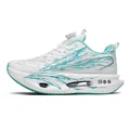 Breathable white running shoes with teal patterns and rotary buckle lacing - 35 / Glacier Blue