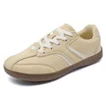 Classic beige faux leather sneakers with white laces and non-slip rubber soles - 36 / Apricot